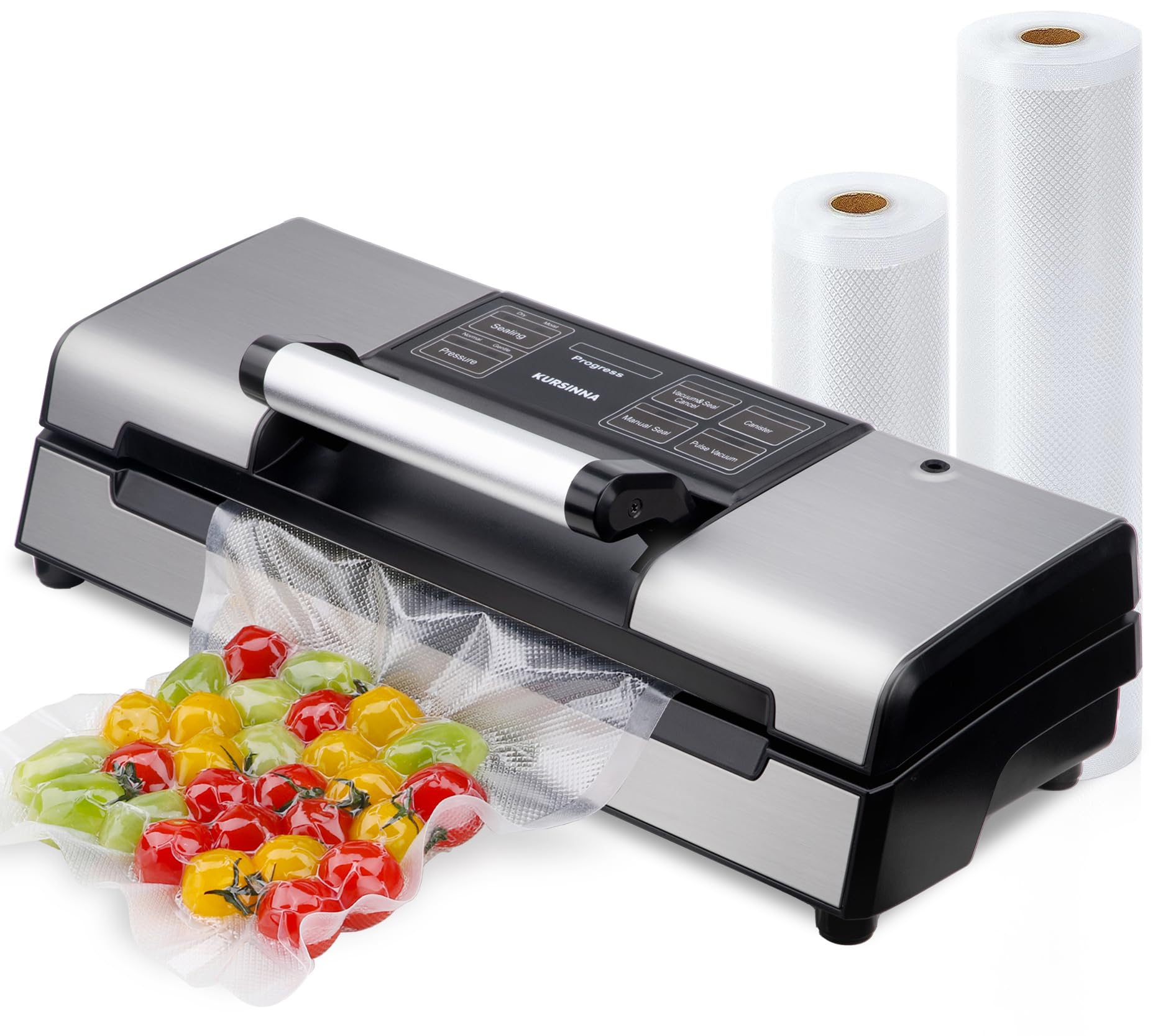 KURSINNA Automatic Vacuum Sealer Machine, 8 in 1 Multi-function Dry/Moist Modes For Food Preservation, Powerful Food Sealer with Built-in Cutter and Bag Storage | VS5738