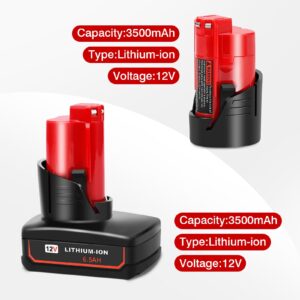 2 Packs 6.5Ah and 3.5Ah Replacement Battery for Milwaukee M12 Battery 12V Lithium-ion Batteries Compatible with Milwaukee XC 48-11-2440 48-11-2402 48-11-2460 Cordless Power Tools