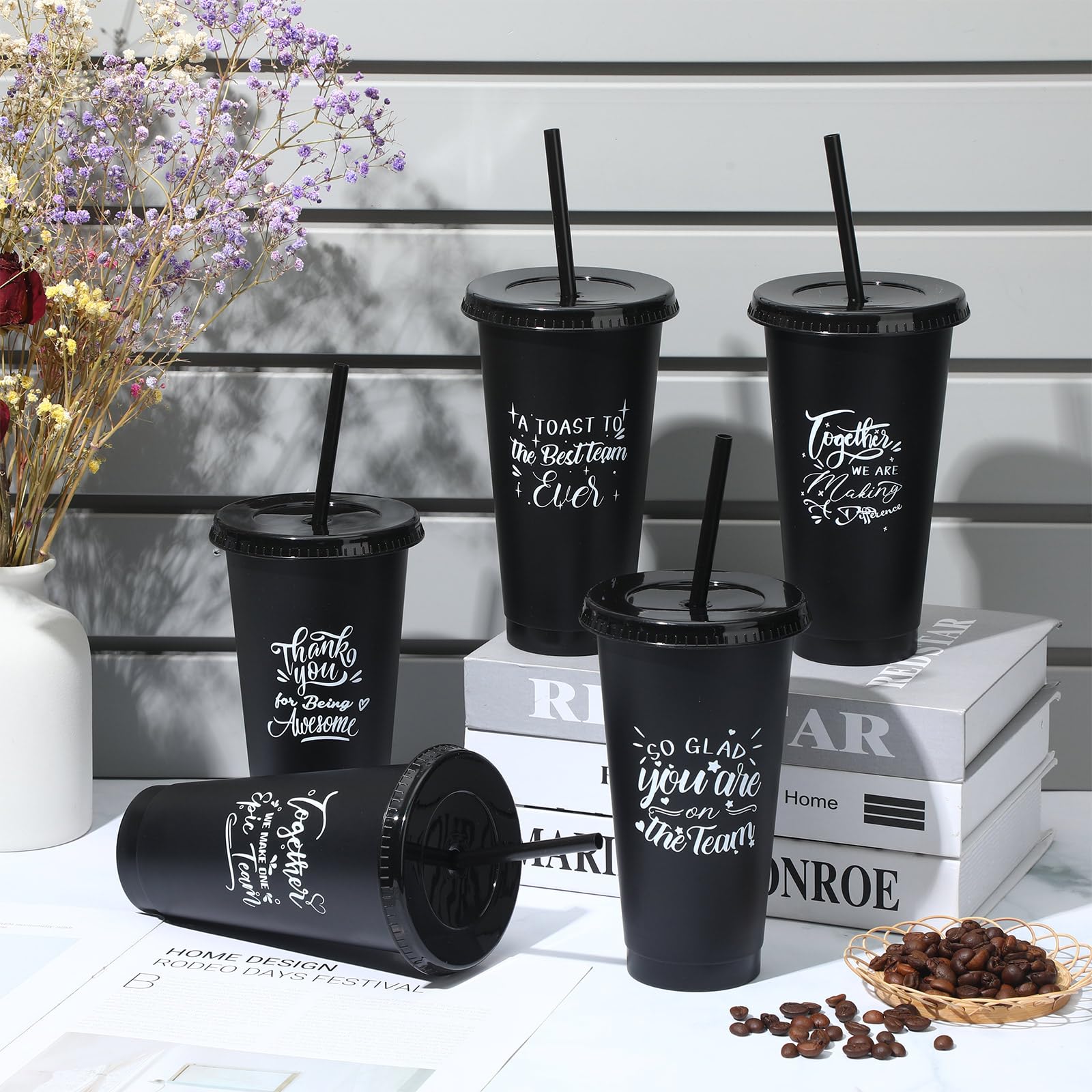 Mifoci Christmas Employee Appreciation Gifts Bulk Thank You Tumblers Team Gifts 24oz Black Tumbler with Straw Lid Christmas Coworkers Gifts Employee Cups for Staff Teacher Coworker Women Men(15 Pcs)