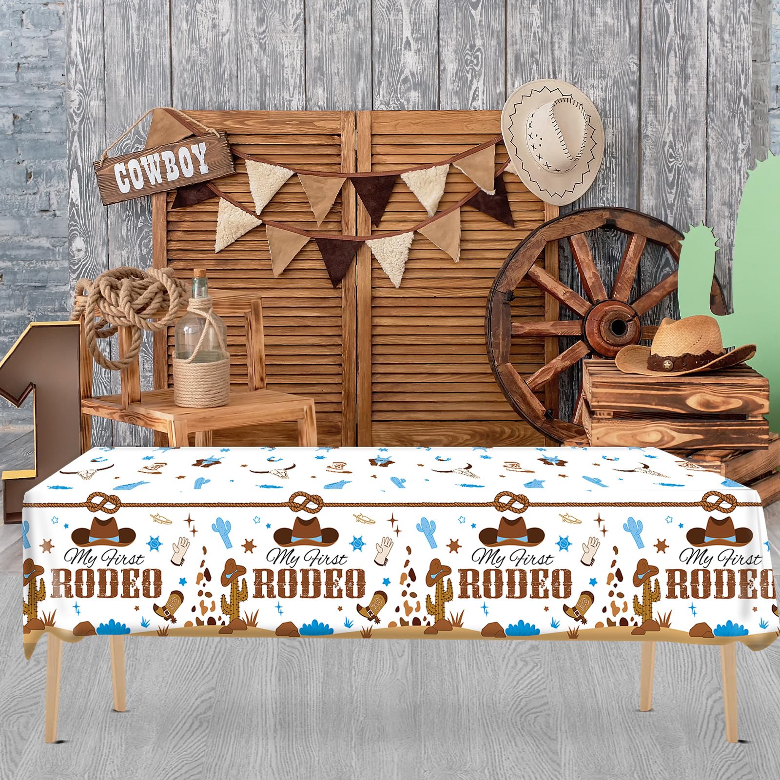 gisgfim 3 Pcs My First Rodeo Birthday Party Supplies Western First Rodeo Party Tablecloths Blue Cowboy 1st Rodeo Party Birthday Table Cover Decorations for Boy Baby Shower