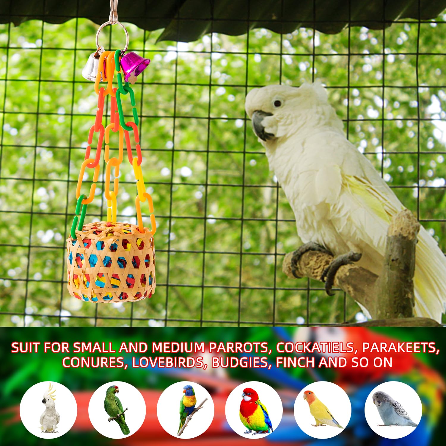 Bird Toys Parakeet Toy Parrot Chewing Shredding Foraging Toys with Rope Perch Hanging Toys Bird Cage Accessories for Cockatiel Conure Budgies Lovebird 5 Pack