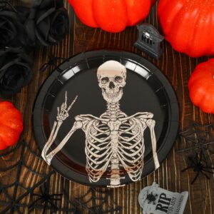 AnyDesign Halloween Paper Plates Disposable Spooky Skeleton Plates 9 Inch Decorative Tableware Dessert Plates for Holiday Party Decor Supplies, 24Pcs