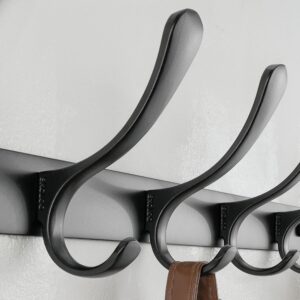 SKOLOO Coat Rack Wall Mounted - 6 Hooks, Heavy Duty, Stainless Steel, Metal Wall Coat Hanger, Sturdy Wall Hooks for Hanging Coat, Jacket, Clothes, Hat, Black