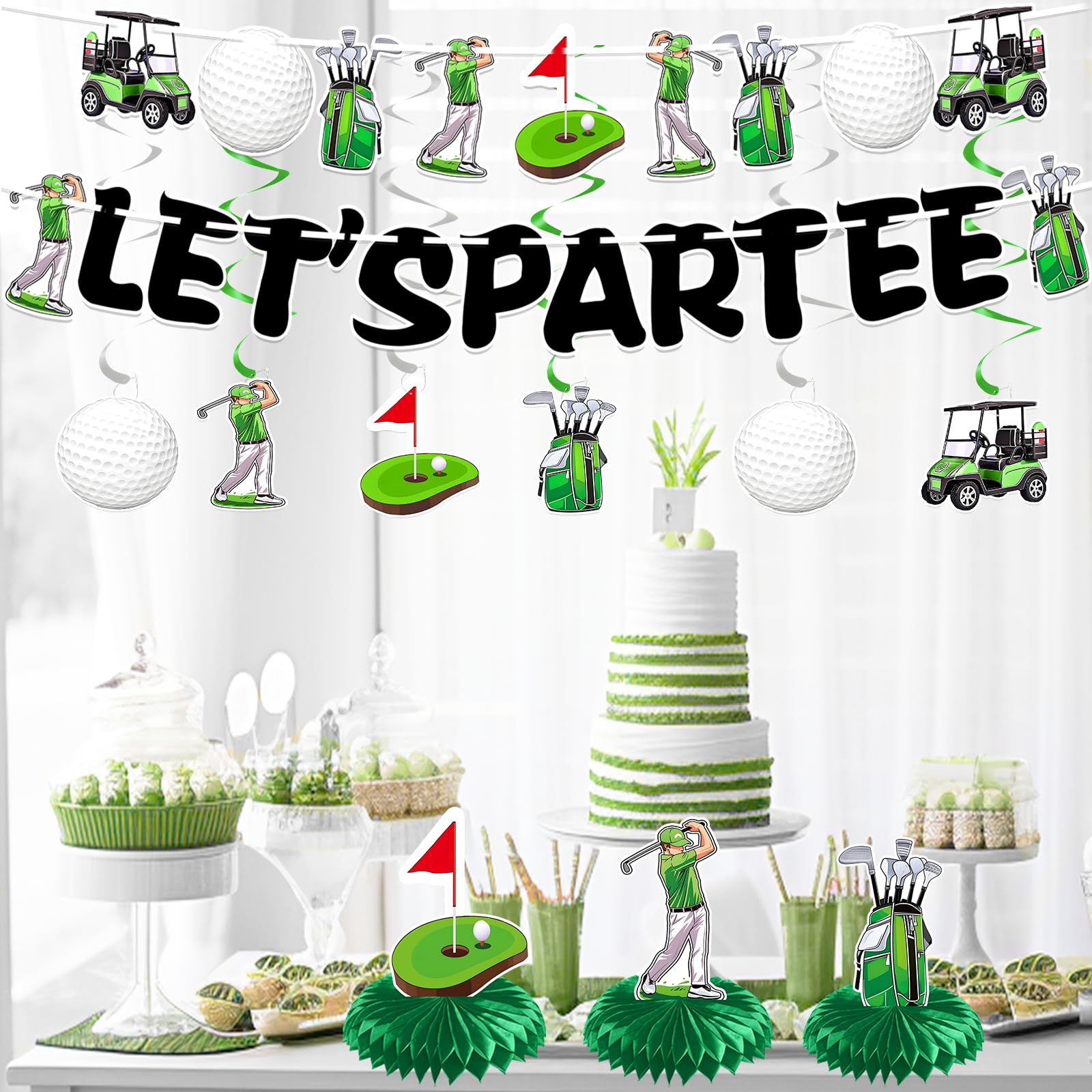 Pre-assembled Golf Birthday Party Decorations Golf Themed Party Decorations Golf Decorations for Party Golf Banner 6 Golf Party Hanging Swirl 3 Golf Honeycomb Centerpieces Par-Tee Time Birthday