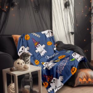 Custom Halloween Blanket for Girls, Personalized Baby Blanket for Boys with Name, Custom Super Soft Throw Blanket for Kids, Halloween Pumpkin Ghost Blanket Decoration, Personalized Halloween Baby Gift