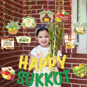 Happy Sukkot Banner Happy Sukkot Hanging Swirls Sukkot Banners Sukkot Hanging Decorations Sukkot Glitter Foil Ceiling Swirls Streams Sukkah Decorations for Jewish Holiday