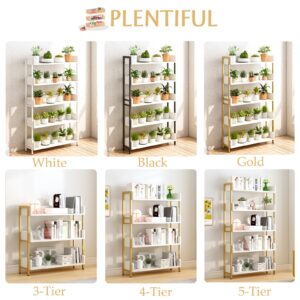 OSCHF Wide Open Shelf Bookcase - Modern 4-Tier Floor Standing Display Bookshelf with Three-Side Baffles for Home and Office, Storage Shelving in Warm White with Gold Frame