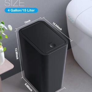 ITCPRL Bathroom Trash Can with Lid, 2 Pack 4 Gallons/15 Liters Garbage Can with Pop-Up Lid, Small Plastic Trash Can, Slim Trash Bin Waste Basket for Bathroom, Bedroom, Office, Living Room(Black)