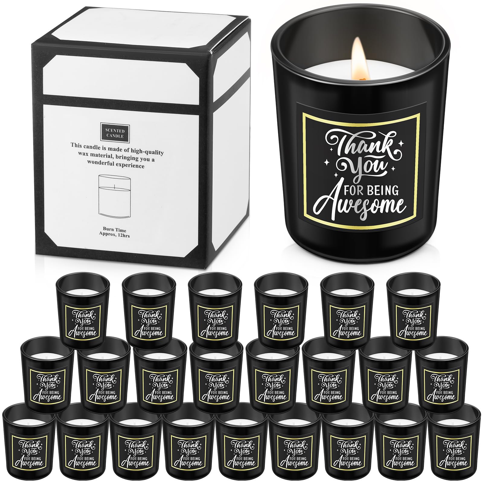 MTLEE 24 Pcs Scented Candles Gift Set 2.5 oz CNA Week Candles May You Be Proud of The Work You Do Candles Thank You Gifts for Employee Appreciation Teachers Graduation,24 Scented(Thank You,Black)