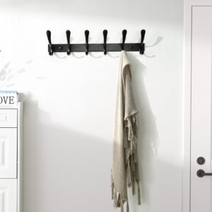 SKOLOO Coat Rack Wall Mounted - 6 Hooks, Heavy Duty, Stainless Steel, Metal Wall Coat Hanger, Sturdy Wall Hooks for Hanging Coat, Jacket, Clothes, Hat, Black