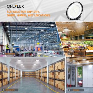 ONLYLUX LED High Bay Lights, LED Shop Lighting Garage 150W 22500LM 100-277V 5000K with Plug, Safe Rope for Gym Factory Warehouse Workshop Garage Barn - 2Pack