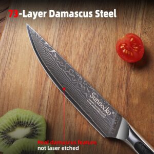 Sunnecko Damascus Kitchen Knife Japanese Utility Knife 5 Inch, Damascus Knife Full Tang with G10 Handle