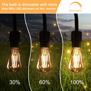 PARTPHONER LED Dimmable Edison Bulbs 6W 720LM, Vintage ST58 LED Light Bulb 2500K Amber Warm White Light 60 Watt Incandescent Equivalent E26 Base, 4 Pack