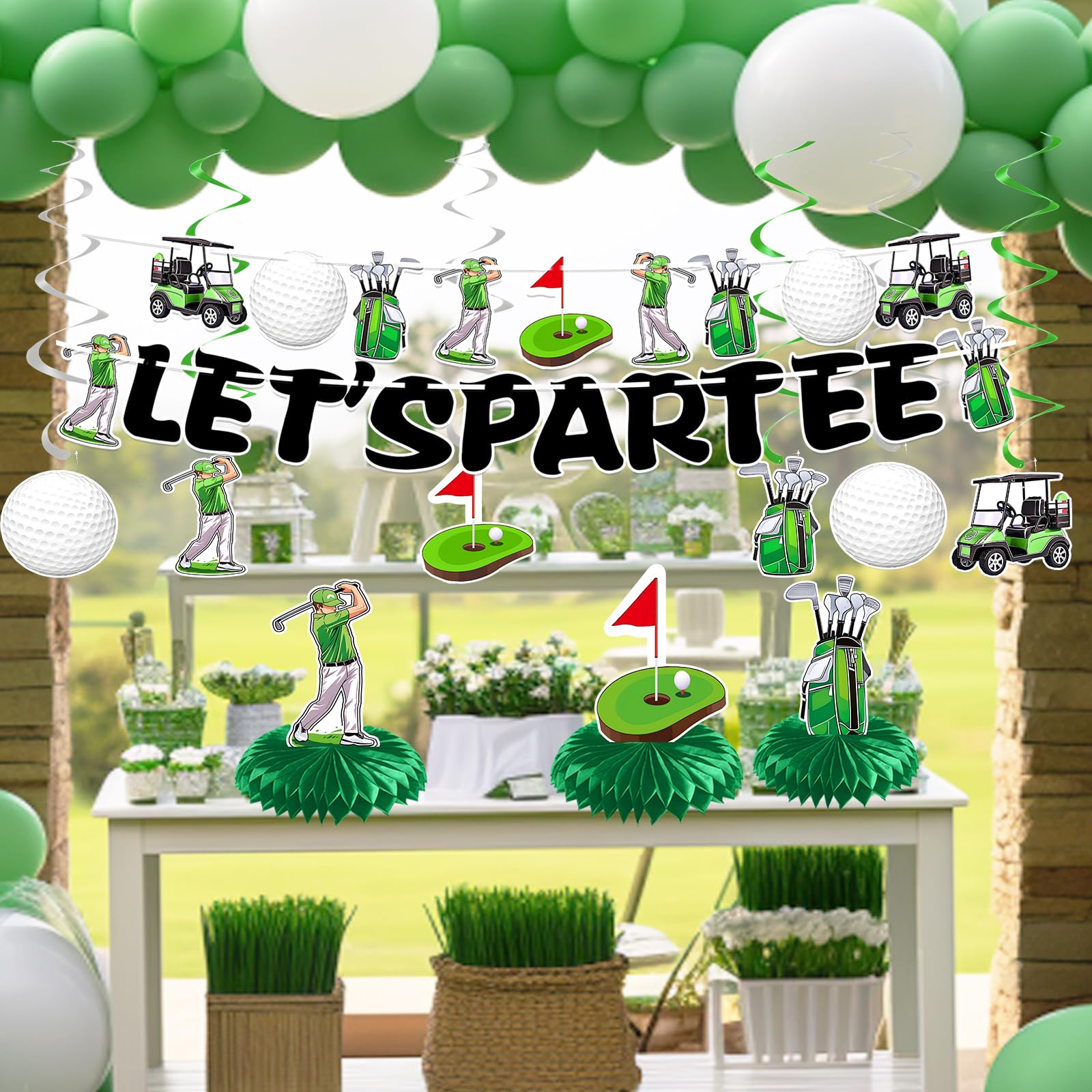 Pre-assembled Golf Birthday Party Decorations Golf Themed Party Decorations Golf Decorations for Party Golf Banner 6 Golf Party Hanging Swirl 3 Golf Honeycomb Centerpieces Par-Tee Time Birthday