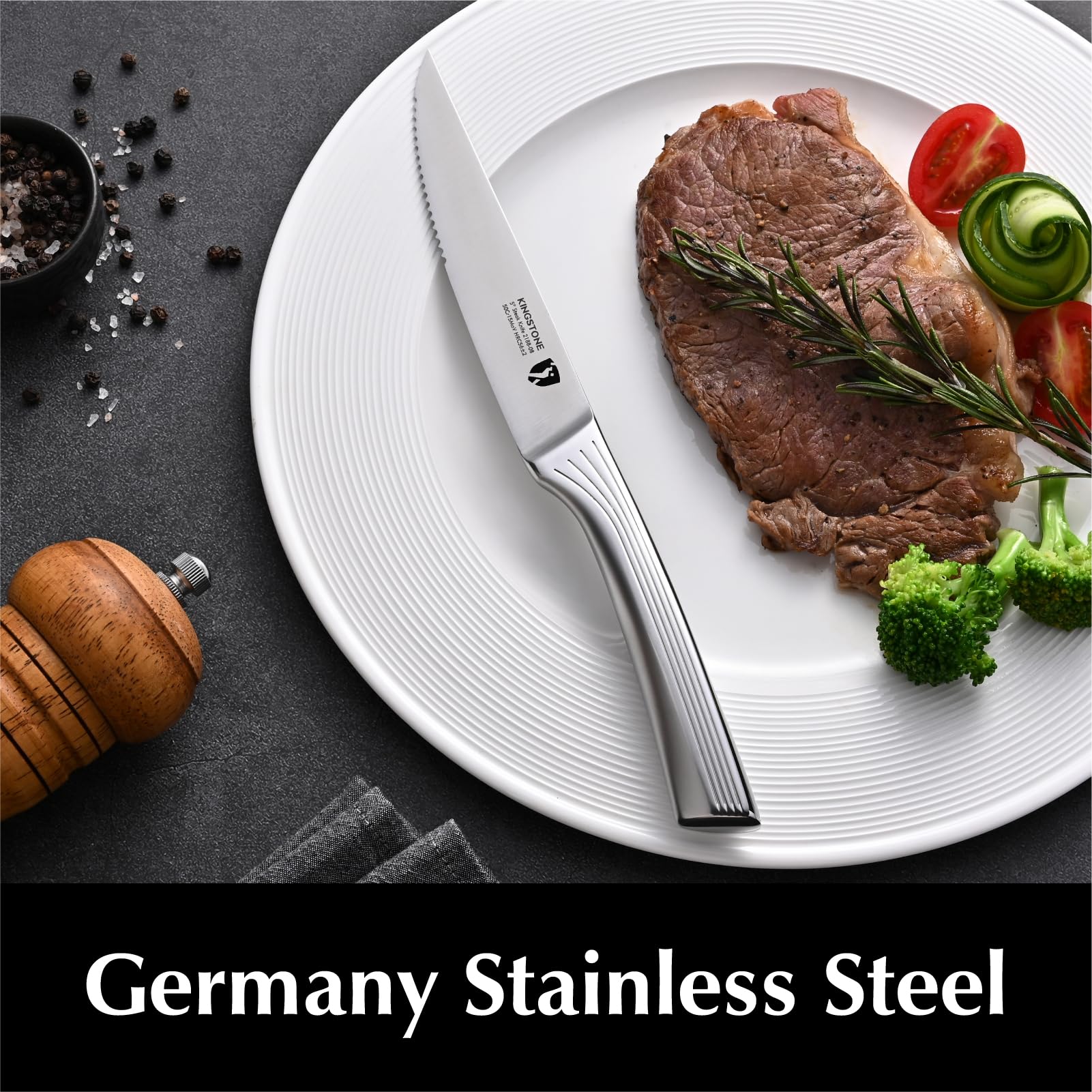 KINGSTONE 5" Steak Knives Set of 6 Pieces Kitchen Steak Knife Set German Stainless Steel Serrated Steak Knives with Gift Box Dishwasher Safe (6, sliver)