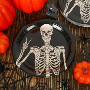 AnyDesign Halloween Paper Plates Disposable Spooky Skeleton Plates 9 Inch Decorative Tableware Dessert Plates for Holiday Party Decor Supplies, 24Pcs