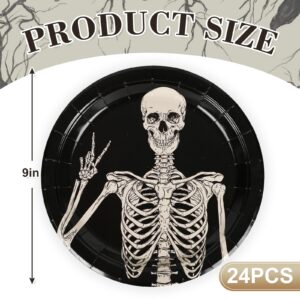 AnyDesign Halloween Paper Plates Disposable Spooky Skeleton Plates 9 Inch Decorative Tableware Dessert Plates for Holiday Party Decor Supplies, 24Pcs