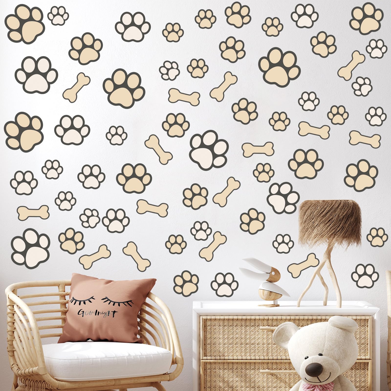 127 Pcs Dog Paw Print Stickers Glow in The Dark Wall Decals Dog Paw Print Wall Decor Dog Wall Stickers Decals Luminous Removable Vinyl Dog Paw Bone Wall Decals for Kids Nursery Bedroom (Blue Light)