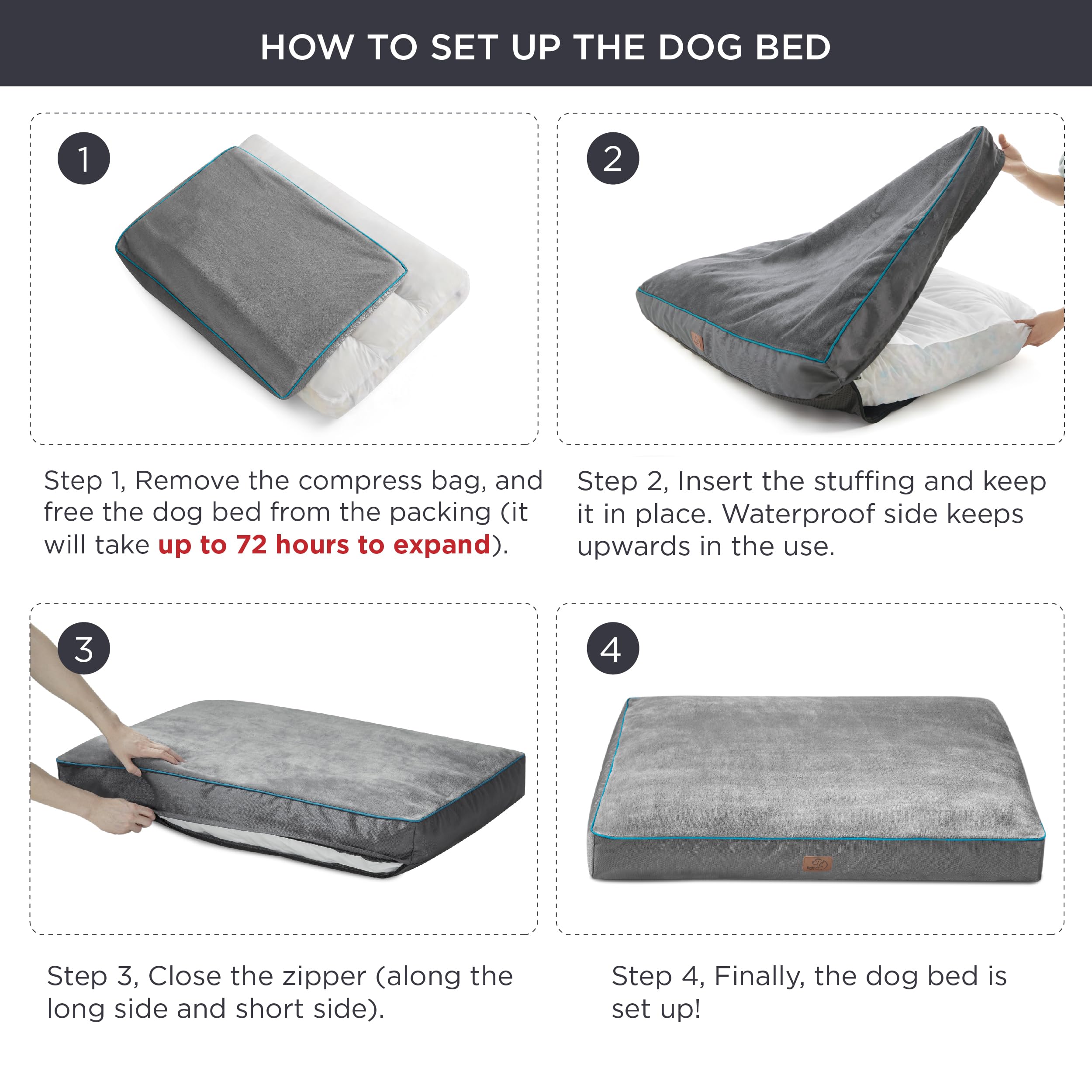 Bedsure Waterproof Dog Beds for Small Dogs - 4 inch Thicken Up to 20lbs Small Dog Bed with Removable Washable Cover, Pet Bed Mat Pillows, Grey