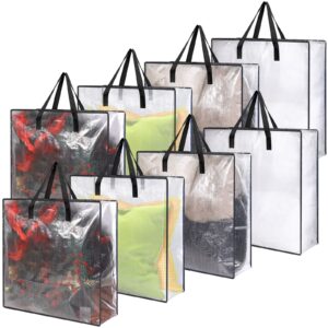 wesnoy 8 pcs clear moving bag blanket comforter clothes bedding storage bags 95l with handle and zipper heavy duty totes, extra large plastic wreath storage bag moving and packing supplies(black)