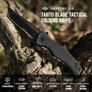 OKNIFE Sentry L2 EDC Folding Pocket Knife, Camping Knife with 3.37 Inches Tanto D2 Steel Blade and G10 Handle for Outdoor, Tactical, Survival