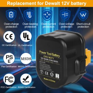 Akkopower 2Pack 12V 4.5Ah Ni-Mh Battery for Dewalt DW9071 DW9072 DC9071 DE9037 DE9071 DE9072 DE9074 DE9075 152250-27 397745-01,Replace Battery Compitable with Dewalt 12 Volt Cordless Power Tools