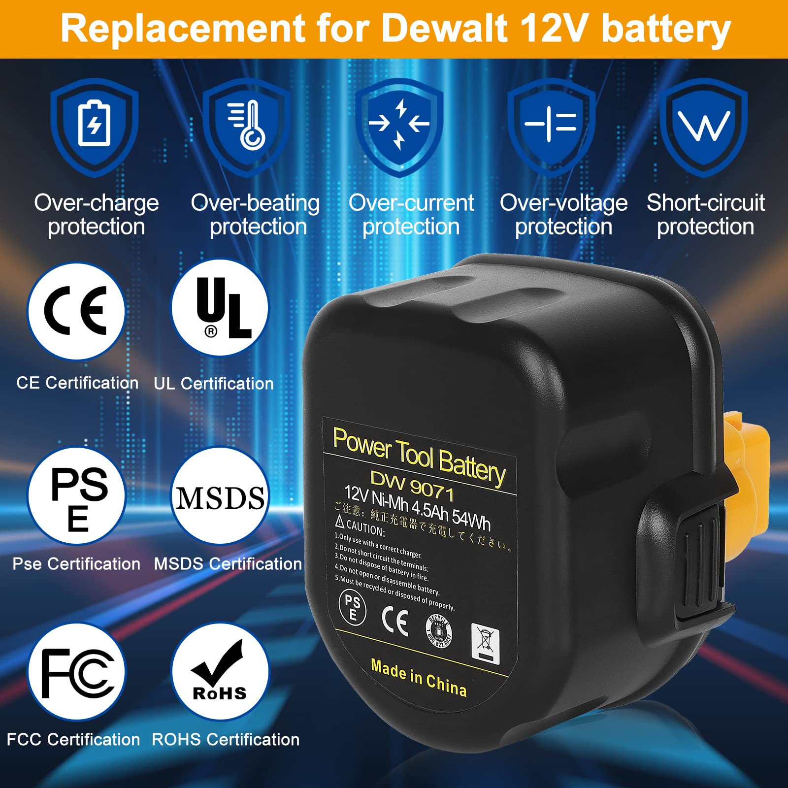 Akkopower 2Pack 12V 4.5Ah Ni-Mh Battery for Dewalt DW9071 DW9072 DC9071 DE9037 DE9071 DE9072 DE9074 DE9075 152250-27 397745-01,Replace Battery Compitable with Dewalt 12 Volt Cordless Power Tools