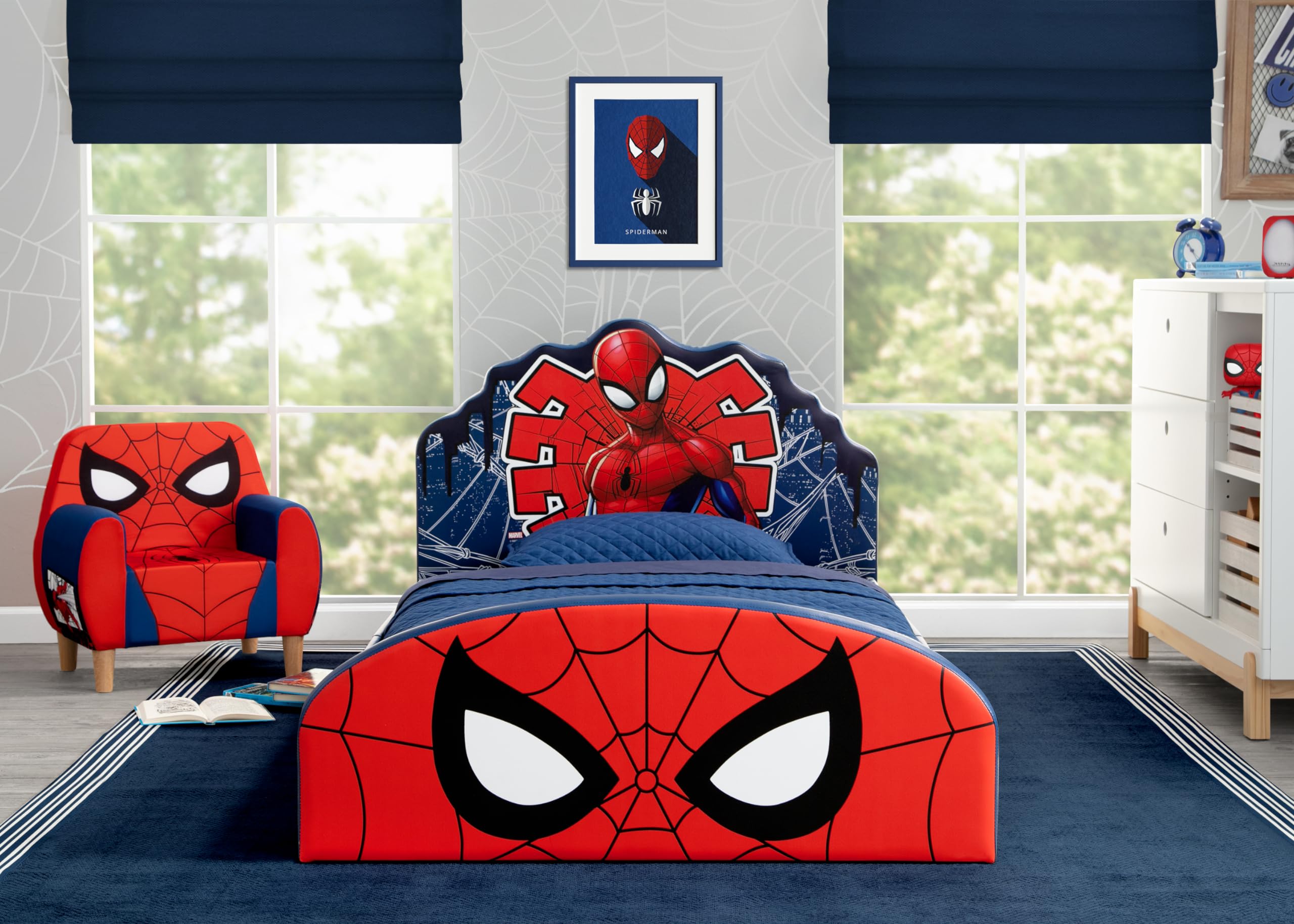 Delta Children Marvel Spider Man Upholstered Twin Bed, Red/Blue