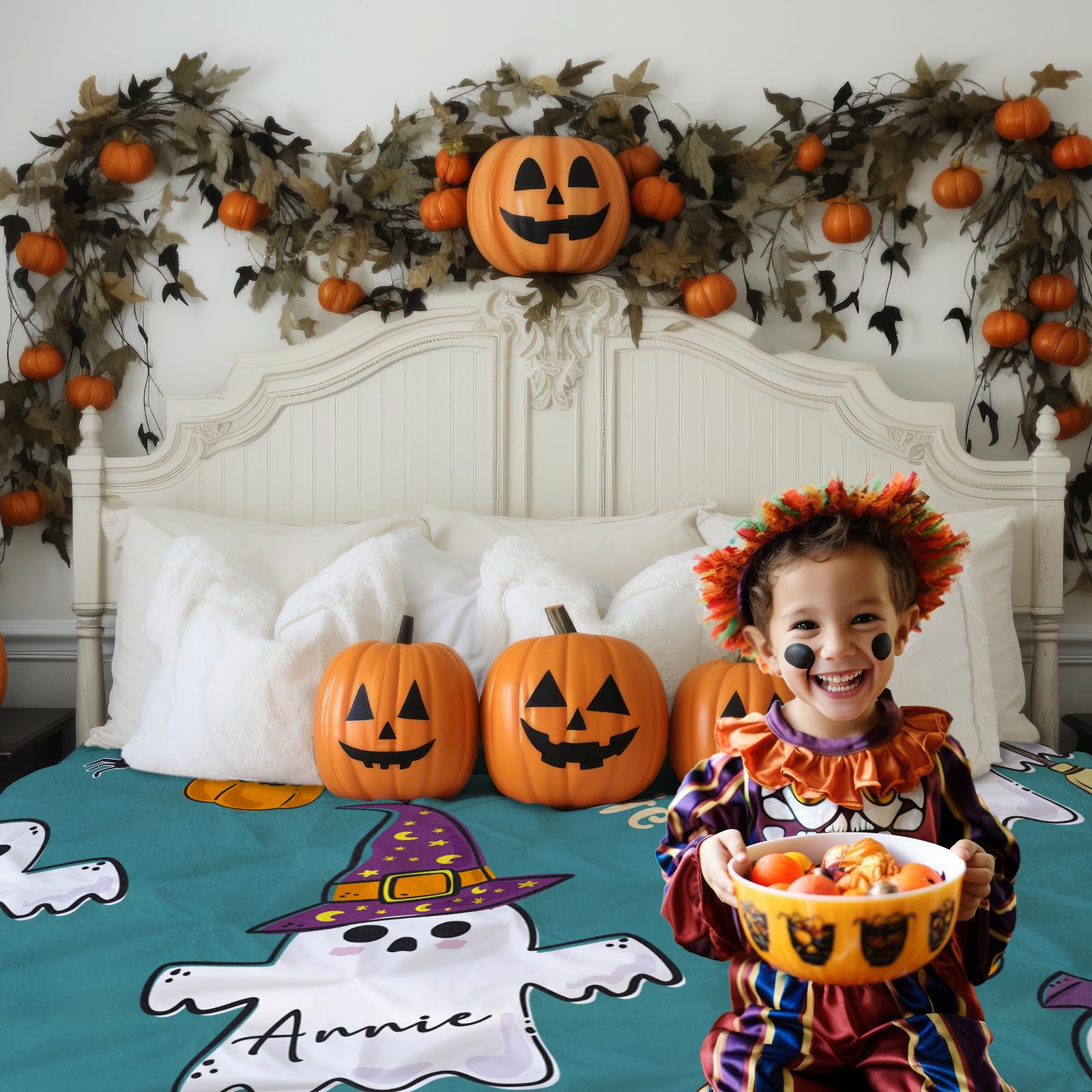 Custom Halloween Blanket for Girls, Personalized Baby Blanket for Boys with Name, Custom Super Soft Throw Blanket for Kids, Halloween Pumpkin Ghost Blanket Decoration, Personalized Halloween Baby Gift