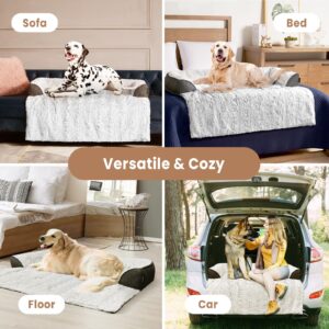 blunique Calming Dog Couch Bed for Medium Dogs, 35 x 31 inch Waterproof Memory Foam Dog Bed for Couch, Durable Fluffy Fuzzy Dog Bed Mat with Washable Removable Cover Protector for Sofa, Bedside - Grey