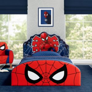 delta children marvel spider man upholstered twin bed, red/blue