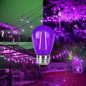 15 Pack Purple LED Bulb S14 Replacement LED Light Bulbs 2W Plastic Shatterproof LED Night Bulb E26 Base Purple String Lights Waterproof Vintage Bulb for Halloween Christmas Wedding Party Patio, Purple