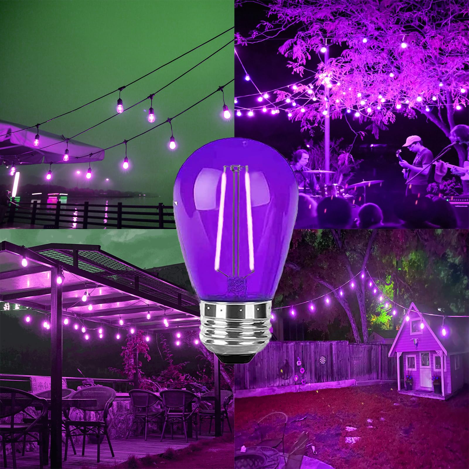 15 Pack Purple LED Bulb S14 Replacement LED Light Bulbs 2W Plastic Shatterproof LED Night Bulb E26 Base Purple String Lights Waterproof Vintage Bulb for Halloween Christmas Wedding Party Patio, Purple