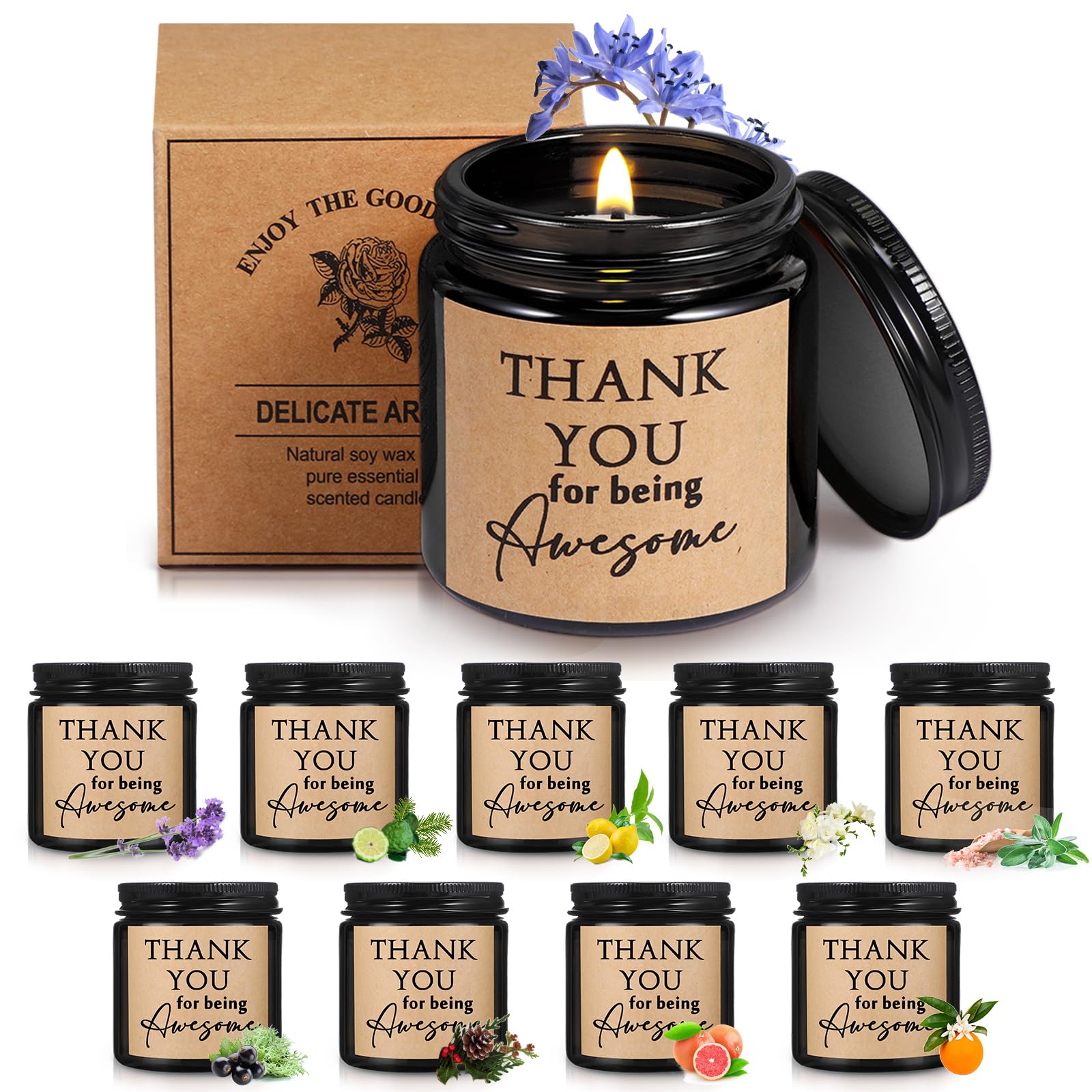 Fumete 10 Pcs Thank You Candles Bulk Christmas Candle Thank You for Being Awesome Scented Candles Inspirational Thank You Gifts for Women Medical Assistant Appreciation Gifts Employee Team(Black)