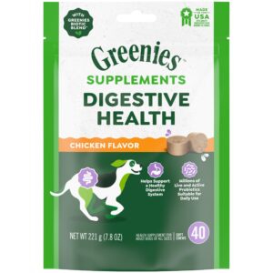 greenies supplements digestive health probiotics for dogs chicken flavor, 40 count soft chews dog probiotics, 7.8 oz. pouch