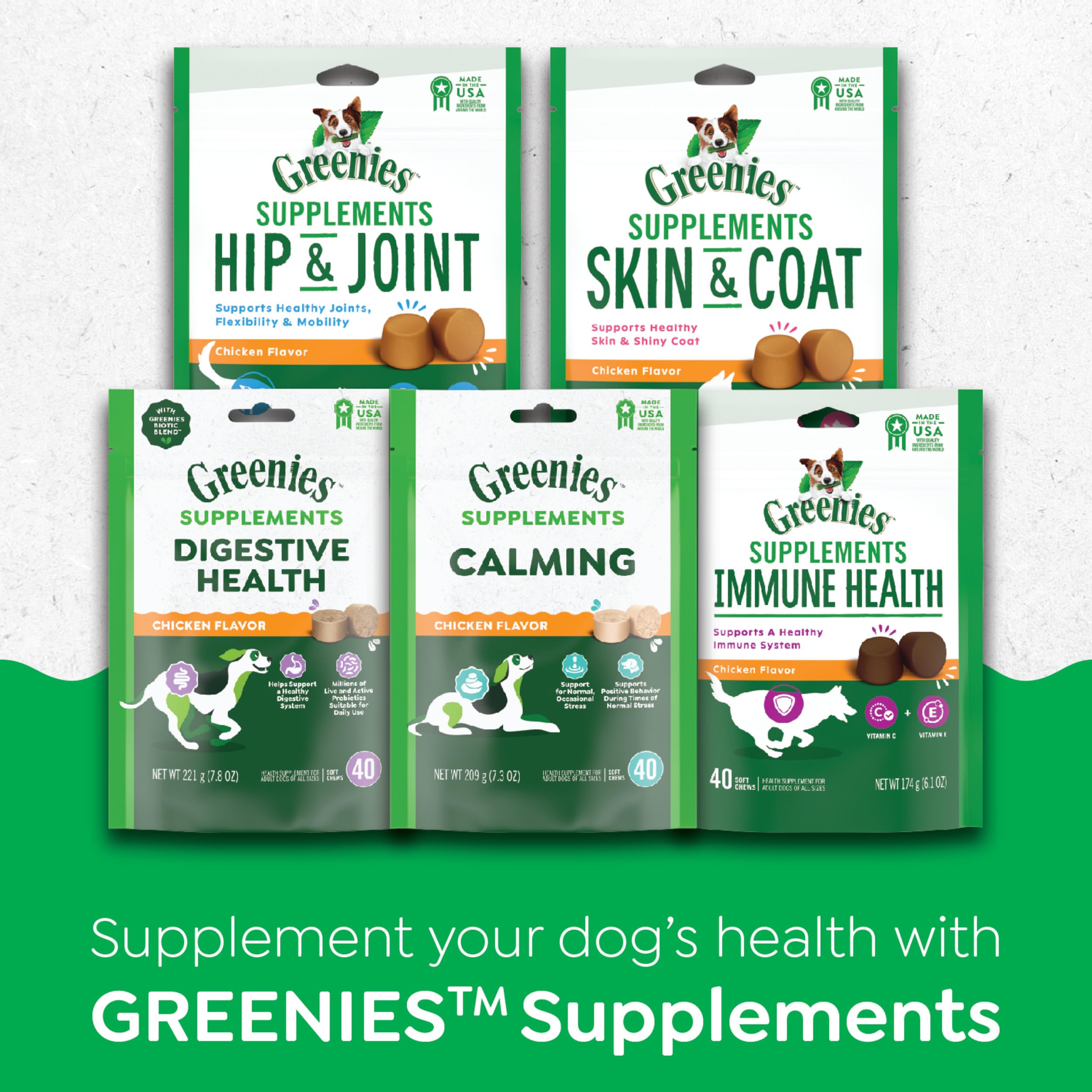 Greenies Supplements Digestive Health Probiotics for Dogs Chicken Flavor, 15.6 oz. Tub of 80 ct. Soft Chews Dog Probiotics