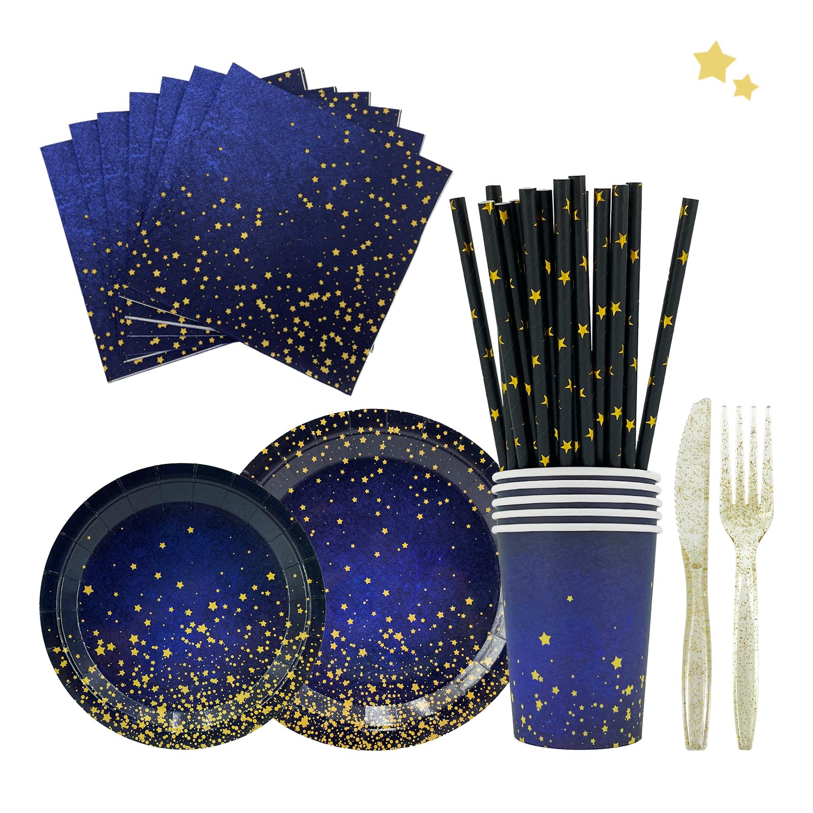 AIBIIN Navy Blue and Gold Party Tableware Blue Plastic Plates And Napkins Party Supplies 112 PCS Royal Blue and Gold Plates Napkins Party Supplies Blue Birthday Retirements Graduation Plates