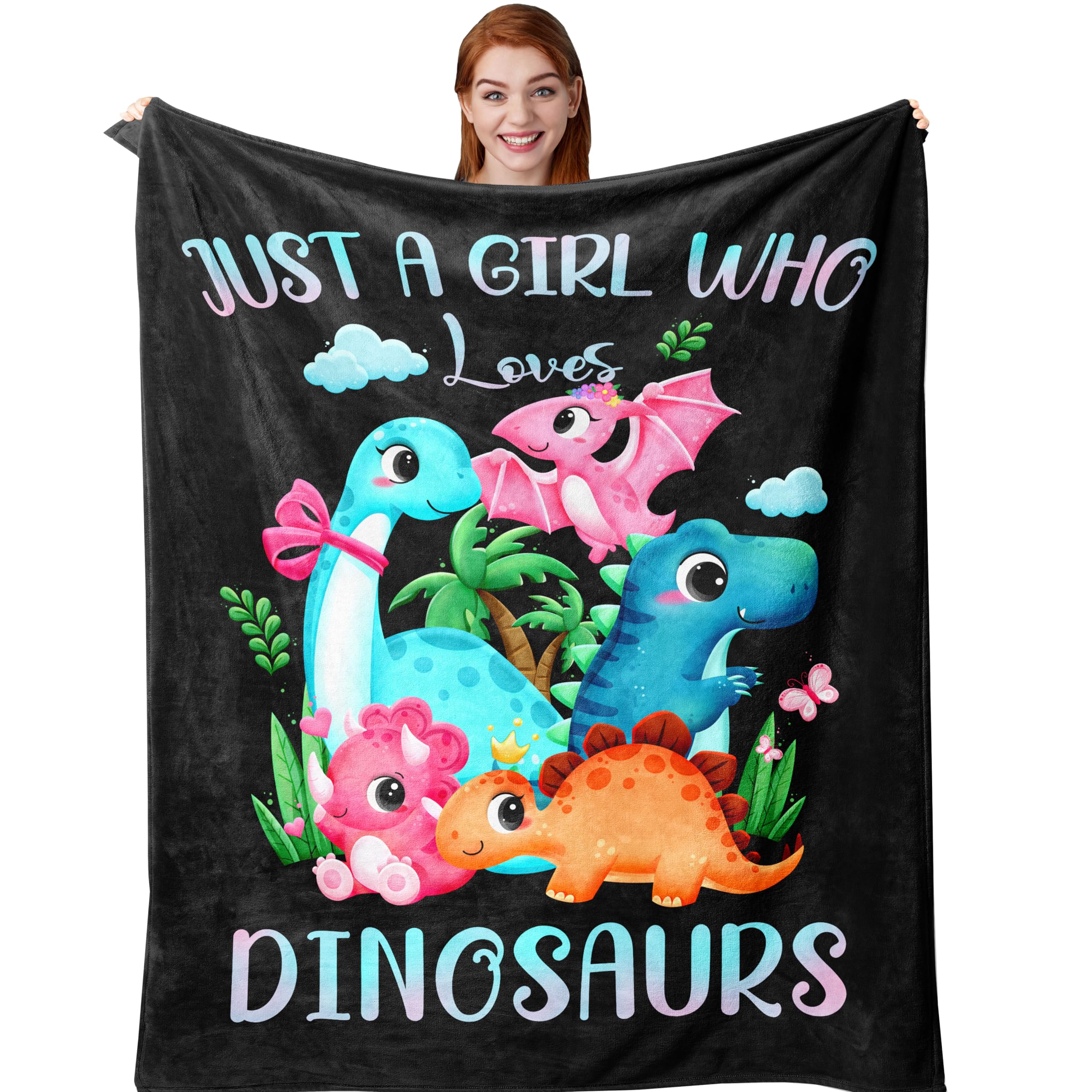 Amonee-YL Dinosaur Blanket, Dinosaur Gifts, Dinosaur Gifts for Girls, Just A Girl Who Loves Dinosaurs, Dinosaur Blanket for Girls 40"X50", Dinosaur Party Decorations, Gifts for Dinosaur Lovers