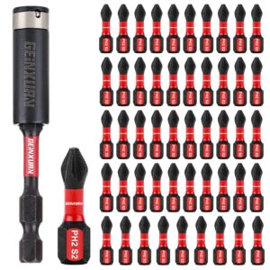 geinxurn 51pack ph2 1 inches impact tough anti-slip screwdriver bits, #2 phillips 1/4 inch hex shank magnetic tips cross screwdriver bits set with 1pcs impact bit holder,bulk