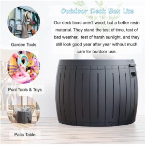 Mrosaa Deck Box Round, Patio Table, Waterproof Outdoor Storage Box for Kid Toys, Patio Furniture, Pool Tools, Outdoor Uses, Sports Equipment, Waterproof and UV Resistant Resin, 27 Gallons Grey…