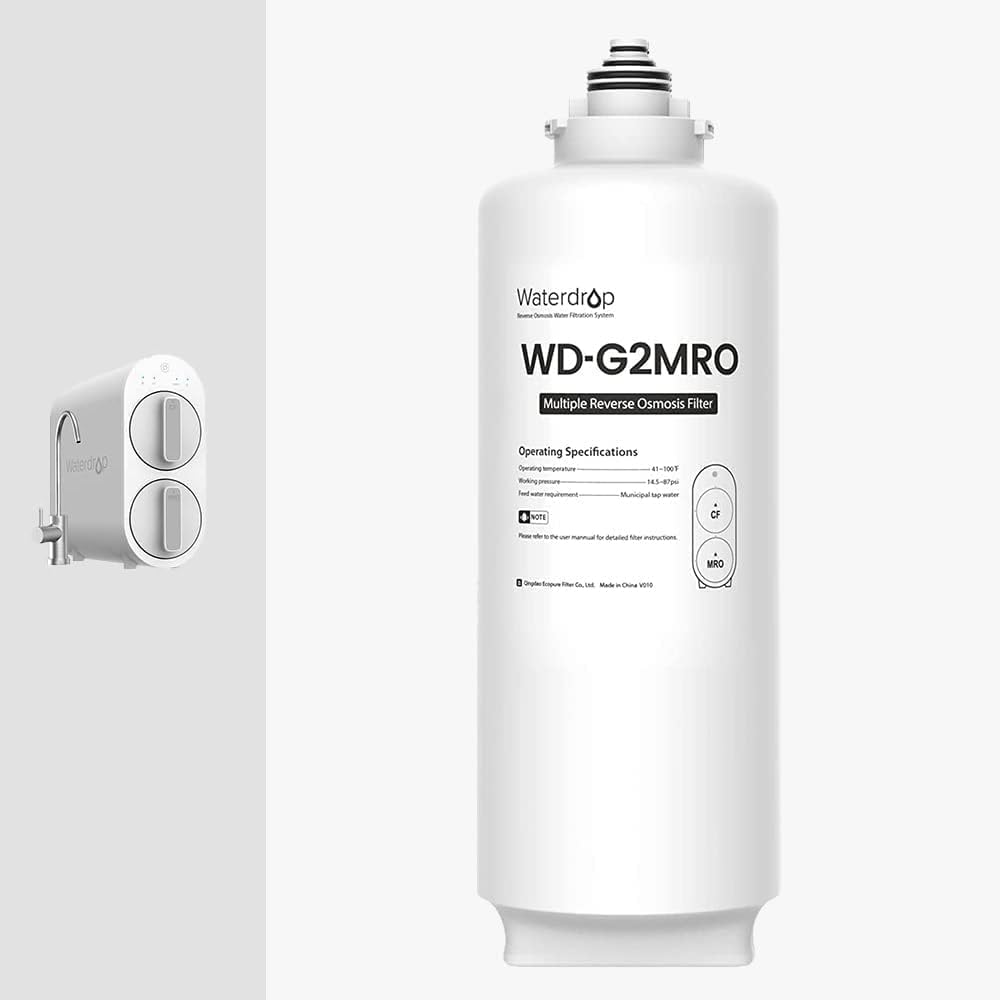 Waterdrop WD-G2MRO Reverse Osmosis Filter, Replacement for WD-G2-B, WD-G2-W, WD-G2MNR-W Reverse Osmosis System, Reduce PFAS, 2-year Lifetime