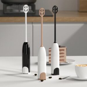 The HomeFlow Co.’s Milk Frother Handheld, Fast Electric Whisk Foam Maker for Coffee, Cappuccino, Latte, Frappe, Matcha, Hot Chocolate (Khaki & Beige)