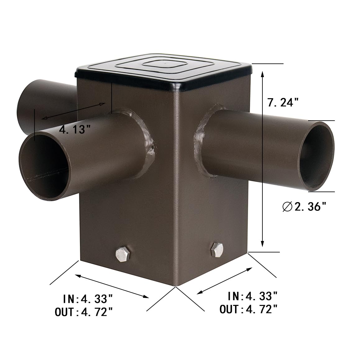 Yaolite Tenon Adapter for 4 Inch Square Poles with 3 Horizontal 90 Degree Tenons,Slip Fitter Mount Tenon Adapter Bracket ,for 3 Fixture LED Parking Lot Street Light