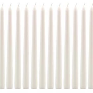 Pomp Glow 12" Inch Taper Candles (12 Pack) | White Unscented Decorative Taper Candles That Will Light Up Your Home, Wedding, Dinner & Any Special Occasion | Long Lasting, Smokeless, Drip Free Candles