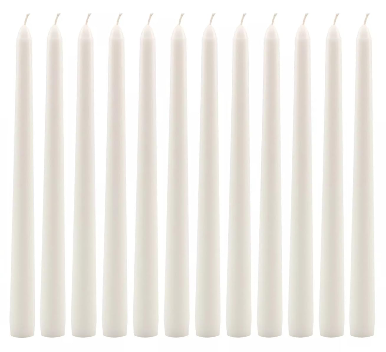 Pomp Glow 12" Inch Taper Candles (12 Pack) | White Unscented Decorative Taper Candles That Will Light Up Your Home, Wedding, Dinner & Any Special Occasion | Long Lasting, Smokeless, Drip Free Candles