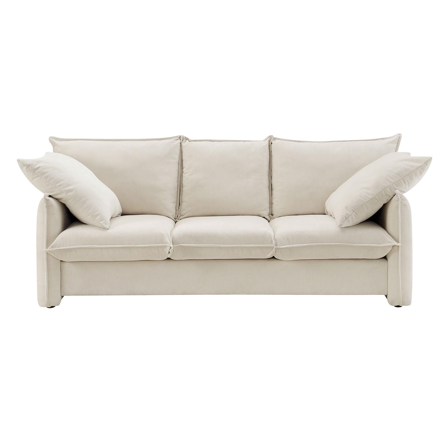 DREAMODERN Sectional Sofa Couch for Living Room, 81.49" Wide Mid-Century Back Upholstered Sofa Couch with 2 Pillows, 3-seat Deep Seat Couch for Apartment, Office - Beige