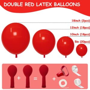 Red Balloons Double Stuffed Red Balloons Different Sizes Latex Ruby Red Balloon Garland Matte Premium Red Balloon Arch Kit for Birthday Wedding Baby Shower Mother's Day Christmas Party decorations