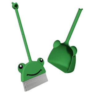 kuyyfds kids cleaning set broom and dustpan set 2pcs/set pp cute cartoon frog pattern toddler broom odor-free hanging smooth handle washable pet brush kids broom for home kindergarten