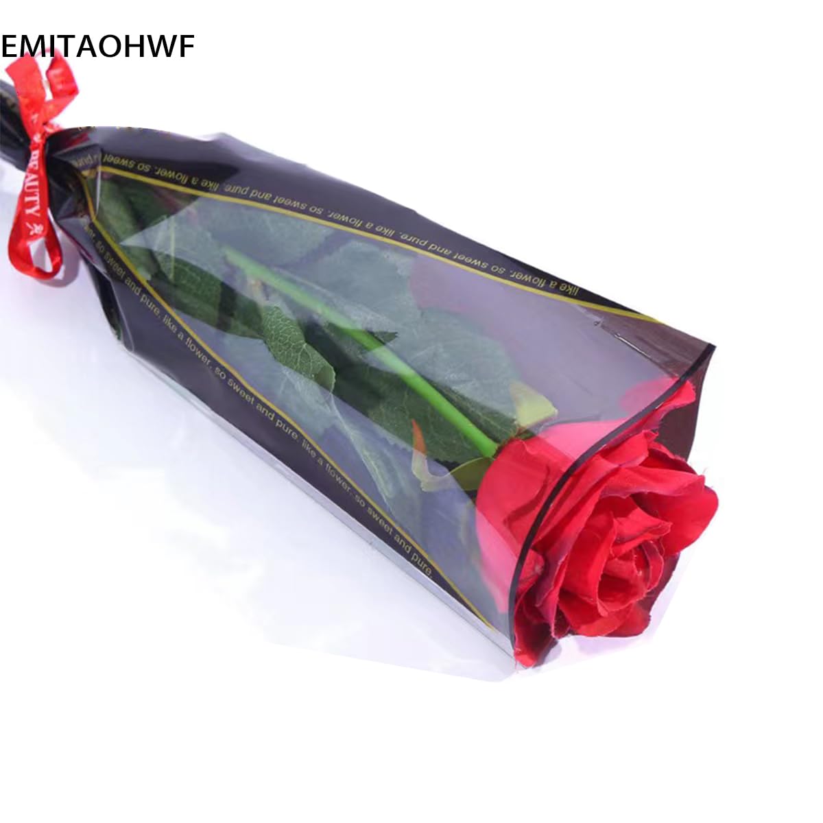 EMITAOHWF 50-Pack Single Flower Sleeve Wrapping Bags, Single Rose Sleeve Clear Packaging Bags, Waterproof Plastic Bags for Flowers Wrapping Paper for Florist Supplies, Wedding Graduation (Black)