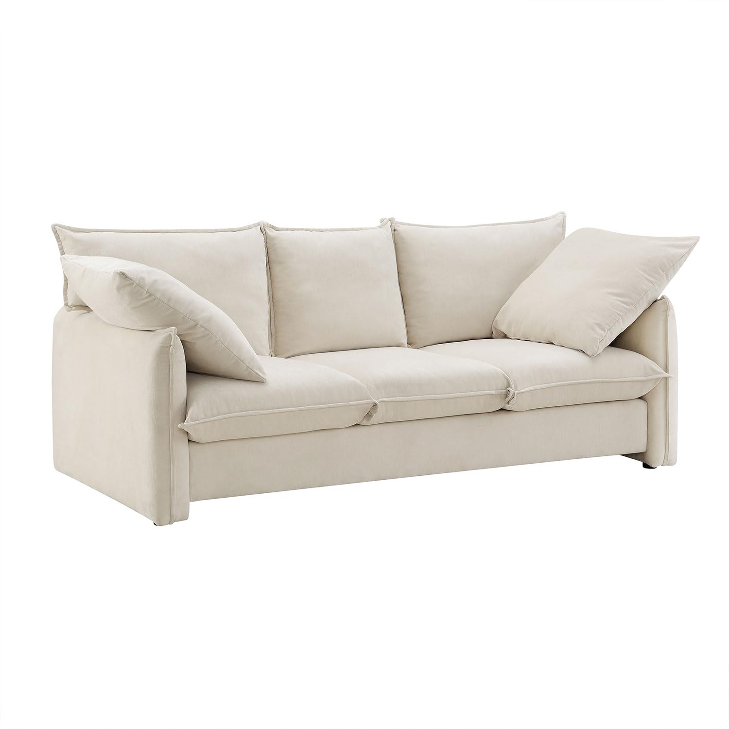 DREAMODERN Sectional Sofa Couch for Living Room, 81.49" Wide Mid-Century Back Upholstered Sofa Couch with 2 Pillows, 3-seat Deep Seat Couch for Apartment, Office - Beige